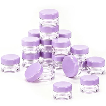 Eternal Moment 50 Pack 5G Sample Containers with Lids Cosmetic Small Jars - color: Purple Lid, size: 0.17 Ounce