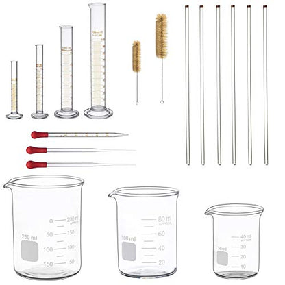Glass Measuring Low Form Beaker Set 50ml 100ml 250ml Thick Glass Graduated Measuring Cylinder Set 5ml 10ml 50ml 100ml Glass Stirring Rod 12" Long
