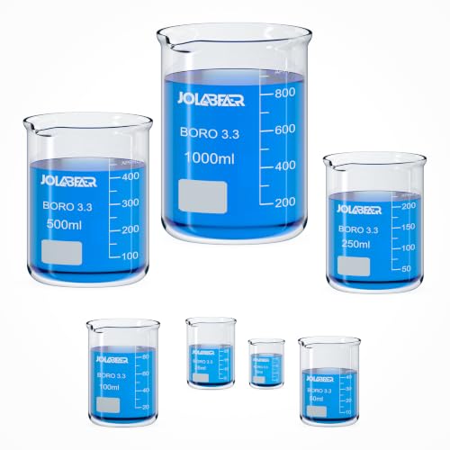 JOLABEAR Glass Beaker Set, 7 Sizes 10-1000 mL - size: 10-1000ml 7pcs