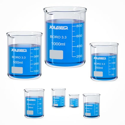 JOLABEAR Glass Beaker Set, 7 Sizes 10-1000 mL - size: 10-1000ml 7pcs