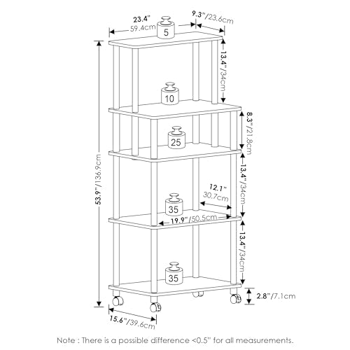 Furinno Turn-N-Tube 5-Tier Toolless Multipurpose Printer Stand Display Storage Shelf with Wheels, French Oak Grey/Black - color: French Oak Grey/Black, size: 4-Tiers Storage