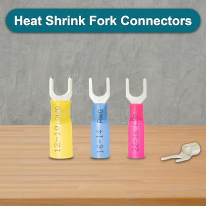 180PCS #10 Heat Shrink Fork Connectors, 22-10AWG Fork Terminals - size: 22-10AWG, style: 180PCS Kit