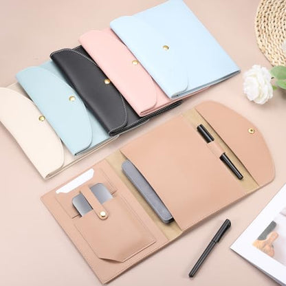 PATIKIL 2Pcs Planner Cover, Leather Notebook Cover for Business Cards Documents Notebook with Pen Holder Phone Pocket Card Slot Secure Button, Blue - color: Blue