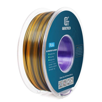 Geeetech Silk PLA Tri Color Filament 1.75mm 3D Printer Filament, Coextrusion Purple Gold Black Tri-Colors Metal-Like Shiny Silk PLA Filament, 1kg (2.2lbs) 1 Spool, Dimensional Accuracy +/- 0.02 mm - color: 1kg Triple Color Purple-gold-black
