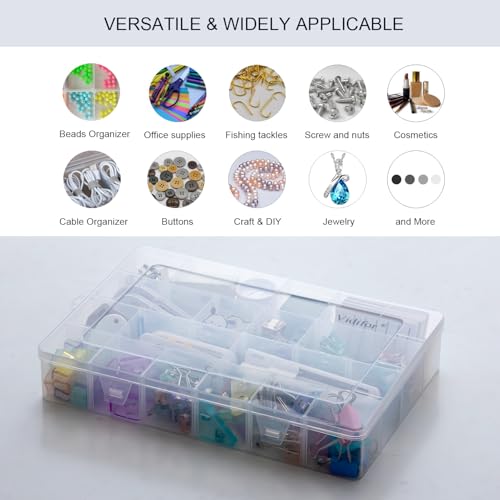 Vidifor Large 24 Grids Plastic Storage Container, Washi Tape Storage, Minifigure storage, Craft Storage, Fishing Tackle Boxes, Parts Storage Box with Dividers (1, Large)