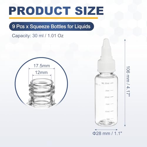 PATIKIL 30ml 1oz,9 Pcs Plastic Squeeze Dispensing Bottles,Transparent,White - color: Transparent/White, size: 30ml