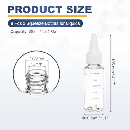 PATIKIL 30ml 1oz,9 Pcs Plastic Squeeze Dispensing Bottles,Transparent,White - color: Transparent/White, size: 30ml