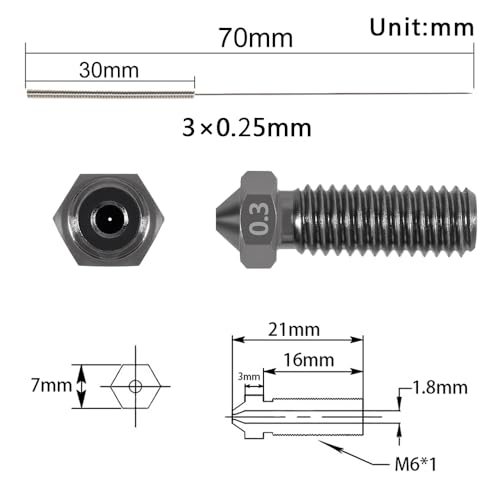 Aokin 3 Pcs 0.3mm 3D Printer Hardened Steel Nozzles for Volcano Nozzle and 3 Pcs 0.25mm Stainless Steel Nozzle Cleaning Needles for Anycubic Vyper, Kobra Max, Kobra Plus, 1.75mm Filament 3D Printer - color: 0.3mm