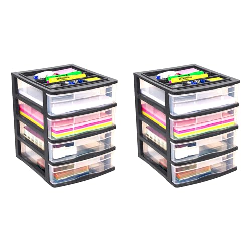 Gracious Living 4-Drawer Desktop/Countertop Organizer, Black/Clear, 2 Pack - size: 2 Pack