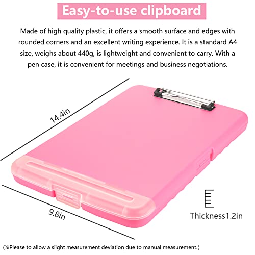 Clipboard with Storage, A4 Binder Nursing Clipboards with Pen Holder, Heavy Duty Storage Clipboards with Low Profile Clip, Clipboard Folder Side-Opening, Smooth Writing Clip Board (Pink) - color: Pink