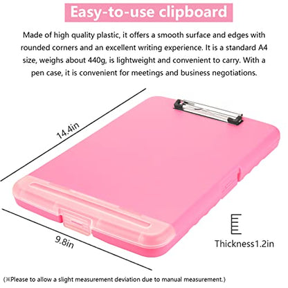 Clipboard with Storage, A4 Binder Nursing Clipboards with Pen Holder, Heavy Duty Storage Clipboards with Low Profile Clip, Clipboard Folder Side-Opening, Smooth Writing Clip Board (Pink) - color: Pink
