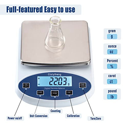 Lab Scale Balance Electronic Scales 5000g*0.01g high Precision Laboratory Digital Analytical Balance Gram Scale 0.01g Accuracy Digital Scientific Scale【Includes 500g*2 Weights】