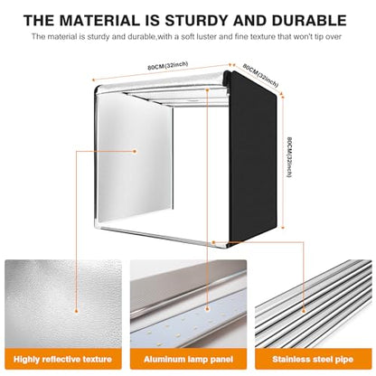 Photo Studio Light Box Photography 32"x32" with 210 LEDs and 4 Colors Backdrops for Product Photography, Foldable Picture Box with Adjustable Brightness 6000-6500K - size: 32 inches with 6000-6500K