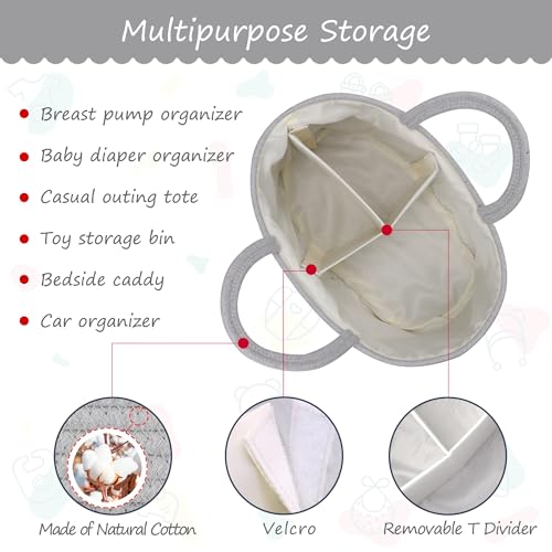COMSE Baby Diaper Caddy Organizer with Handles, Cotton Rope, Cool Gray - color: Cool Gray, size: Regular