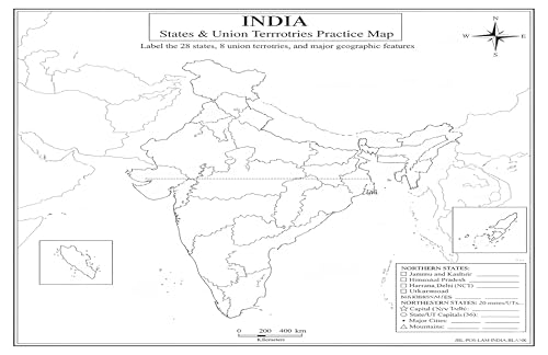 India Map Poster 11x17 | Laminated Double-Sided Geography Chart with Color Map Front & Blank Outline Back | Reusable Classroom & Homeschool Learning Tool - color: India