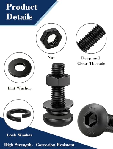 2240PCS Metric Bolt Assortment Kit, M2 M3 M4 M5 Button Head Socket Cap Screws with Hex Nuts, Flat & Spring Lock Washers, 10.9 Grade Alloy Steel Black Oxide Allen Hex Keys, for 3D Printing - size: M2M3M4M5 2240pcs