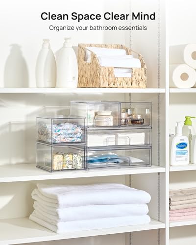Vtopmart Stackable Storage Drawers Set of 6, Plastic Organizer Bins - style: 4 Small+2 Wide