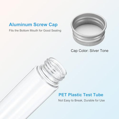 PATIKIL 110ml Test Tubes, 8pcs 5.91x1.34" Plastic Clear Flat Bottom Test Tube Containers with Caps for Bead Party Candy Bath Salt Storage Scientific Experiment Plant Propagation, Silver
