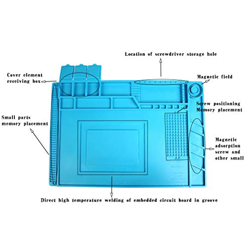 TIMESETL S-160 Silicone Repair Mat Electronics Repair Mat Magnetic Repair Mat Silicone Soldering Mat Insulation Silicone Welding Pad for BGA and Gun Soldering Iron, Workbench, Cell Phone Laptop Repair