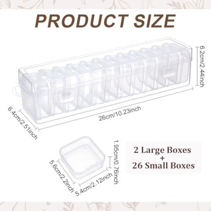 CRAFTYMELODY 26Pcs Bead Organizer Box Plastic Storage Cases Mini Clear Bead Storage Containers Square Transparent Boxes with Hinged Lid for Bracelet Making DIY Jewelry Craft Supply Nail