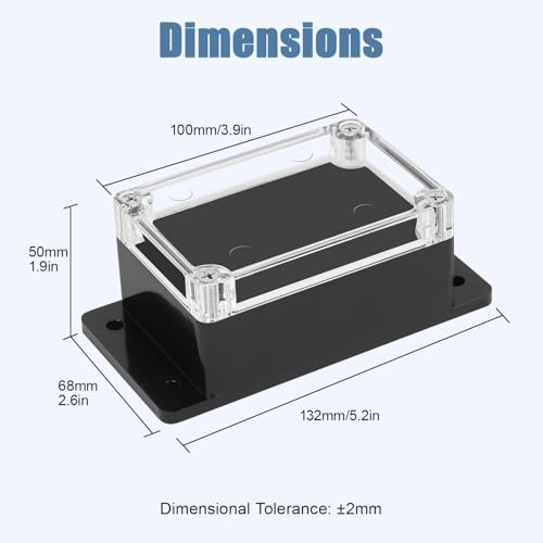 Project Box IP65 Waterproof ABS Plastic Electrical Junction Box with Clear Cover Enclosure with Fixed Ear, Black 3.9"x 2.6"x 1.9"(100x68x50mm)(Pack of 1) - color: 1 pack, size: 3.9"x 2.6"x 1.9"