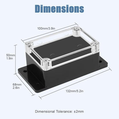 Project Box IP65 Waterproof ABS Plastic Electrical Junction Box with Clear Cover Enclosure with Fixed Ear, Black 3.9"x 2.6"x 1.9"(100x68x50mm)(Pack of 1) - color: 1 pack, size: 3.9"x 2.6"x 1.9"