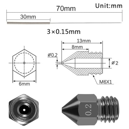 Aokin 3 Pcs 0.2mm Hardened Steel Nozzles MK8 Nozzles 3D Printer Nozzles and 3 Pcs 0.15mm Stainless Steel Nozzle Cleaning Needles for Creality Ender 3/3 Pro/3 V2, Ender 5/5 Pro, CR-10/10S, Makerbot - color: 0.2mm