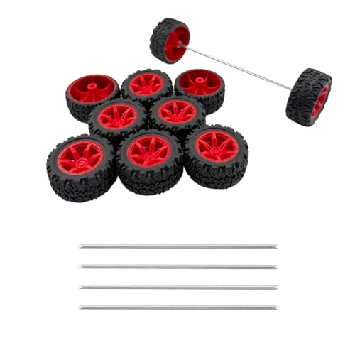 10PCS Toy Car Wheel Rubber Wheel with 5PCS Round Rod Shaft Axles for RC Car Truck Robot DIY Model Toy Parts (2x34mm Red) - style: 2x34mm Red