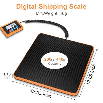 Fuzion Shipping Scale, 440LB x 10g Accurate Digital Postal Scale, Hold/Tare - color: Black&Orange