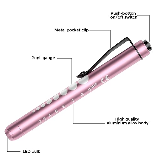 RISEMART Pen Lights for Nurses, 2Pack Reusable Medical Pen Light with Pupil Gauge and Ruler, White Light LED Penlight for Nurse Student Doctors EMT (Pink/Green) - color: Pink and Green