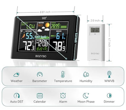 BOZYBO Weather Station Wireless Indoor Outdoor Thermometer Atomic Clock