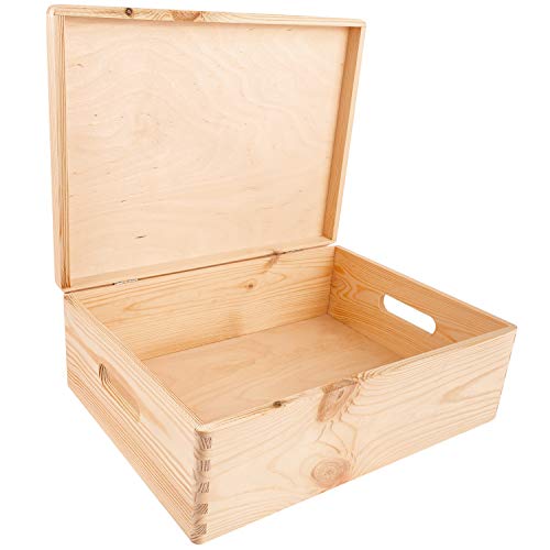 Creative Deco XL Wooden Storage Box with Hinged Lid - color: Beige, size: XL | Handles