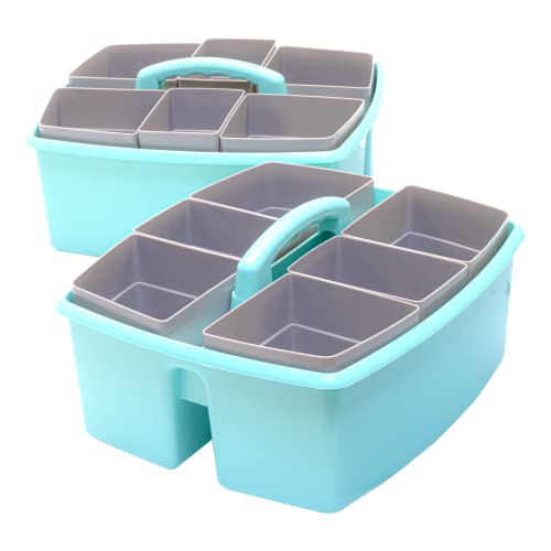 Storex Large Classroom Caddy with Cups, 13 x 11 x 6.575 Inches, Teal, Case of 2 (00984U02C) - color: Teal, size: 2-Pack, style: Large with Cups