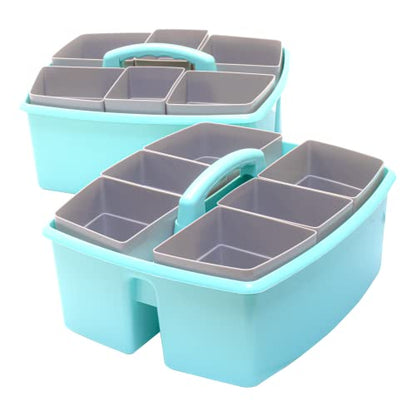 Storex Large Classroom Caddy with Cups, 13 x 11 x 6.575 Inches, Teal, Case of 2 (00984U02C) - color: Teal, size: 2-Pack, style: Large with Cups