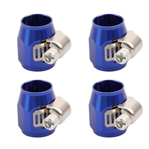 Aluminum Hose End Finisher Clamp, Universal Fit, Red Chrome Finish, 4pcs Set for Stainless Steel and Rubber Hoses, Model (Blue, 6AN) - color: Blue, size: 6AN