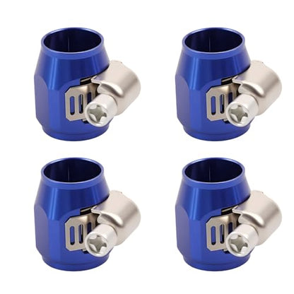 Aluminum Hose End Finisher Clamp, Universal Fit, Red Chrome Finish, 4pcs Set for Stainless Steel and Rubber Hoses, Model (Blue, 6AN) - color: Blue, size: 6AN