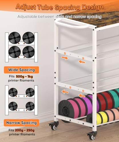 3-Tier 3D Printer Filament Storage Rack with Stand & Wheels, White - color: white, size: 3-tier