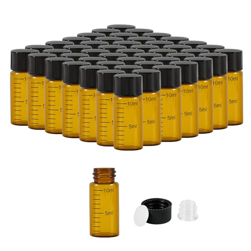 50PCS 10ml Amber Glass Graduated Vials with Screw Caps & Plastic Stoppers - color: AMBER, size: 10ml