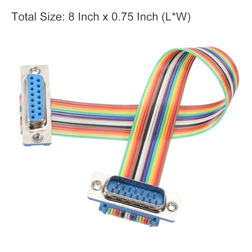 MECCANIXITY IDC Rainbow Wire Flat Ribbon Cable DB15 Male to DB15 Female 8 Inch Length 2.54mm Pitch Breadboard Jumper Wires for Electronic Projects - size: 8 Inch, style: DB15 Male to DB15 Female