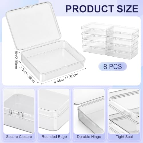 SATINIOR 8 Pcs Small Clear Plastic Container Box, 4.4×3.3×1.2in - size: 4.4×3.3×1.2in