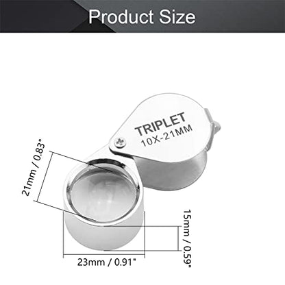 Othmro 2Pcs 10X Jewelers Magnifying Glass, Diameter 0.83in Metal Illuminated Jewelry Magnifier, Pocket Folding Magnifying Glass, Mini Microscope Jewelers Loupe, Round Body Jewelry Loupe Silver - color: B 10x/ 21 Mm