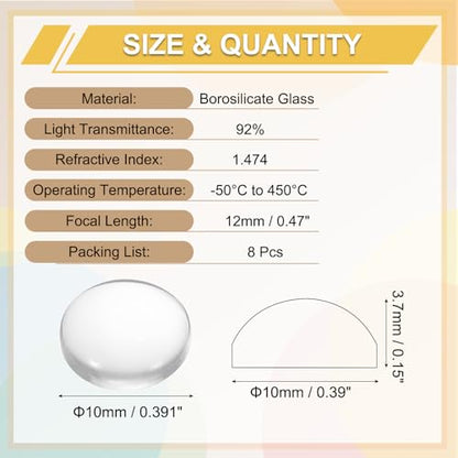 PATIKIL 8 Pack Convex Lens,10mm OD 12mm Focal Length Optical Lenses - size: 10mm OD x 3.7mm H x 12mm Focal L