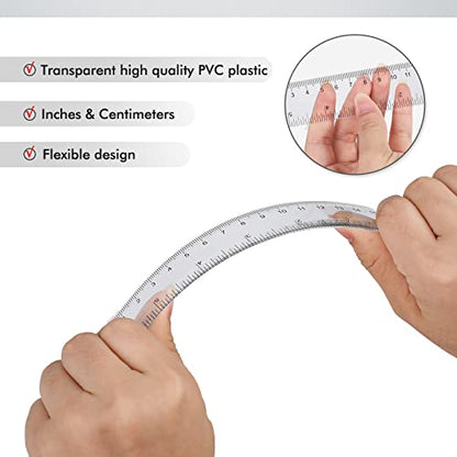 Zonon 3 Pcs 6" Clear Plastic Ruler 6 Inch Protractor Compass Set, Clear - color: Clear, size: 6 Inch