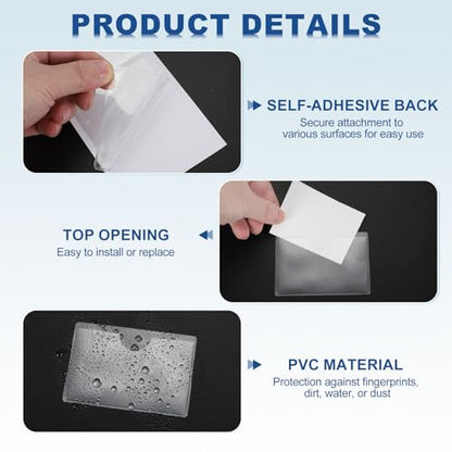 MECCANIXITY Self-Adhesive Card Pockets 4.3" x 3.5" Clear Horizontal Pocket Label Holders Plastic Card Sleeves with Top Open for Library Storage Bins, Pack of 25 - size: 4.3" x 3.5", style: Horizontal