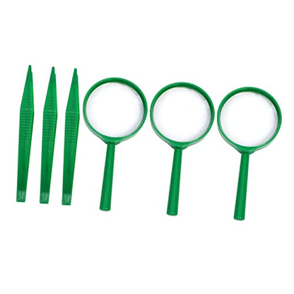 Kids Observation Kit 3 Sets Magnifying Glass and Tweezers Handheld Magnifying Glass for Kids Nature Exploration Bug Viewing Outdoor Camping Educational Play