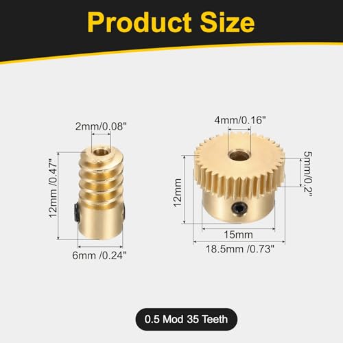 uxcell Worm Gear Set Right Rotation 35T 0.5 Module 1:35 Reduction Rate - size: Gear-4mm, Rod-2mm Bore, style: 0.5M-35T