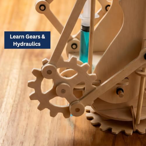 PATHFINDERS STEM Kit – Hydraulic Gearbot | Wooden Robot Building Kit with Gears, Levers & Catapult Launcher | Engineering Toy for Kids Age 8-12 | STEM Gift for Boys & Girls