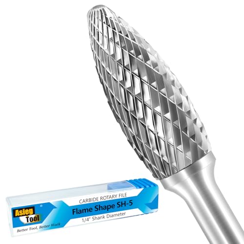 SH-5 Tungsten Carbide Burr Rotary File Flame Shape Double Cut with 1/4''Shank for Die Grinder Drill Bit - style: SH-5