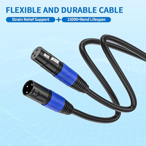 XLR Cable 15ft 2 Packs - Premium Balanced Microphone Cable with 3-Pin XLR Male to Female Mic Speaker Cable, Black, Pure Copper and Plated Conductors, PVC Jacket - color: Black, size: 15 FT, 2Packs