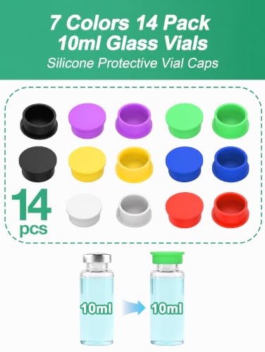 10ml & 30ml Vial Caps, Silicone Peptide Vial Covers, 14 Pack, 7 Colors - color: 5ml_14pcs